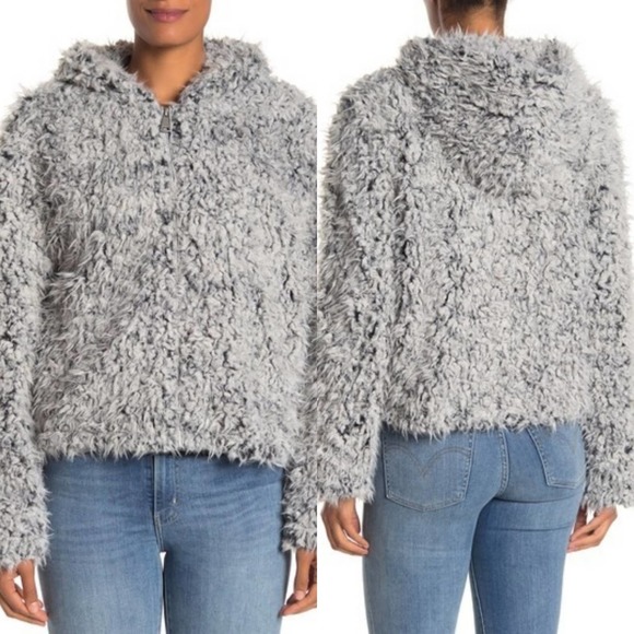 Avec Les Filles Jackets & Blazers - Avec Les Filles gray Hooded shag jacket size large